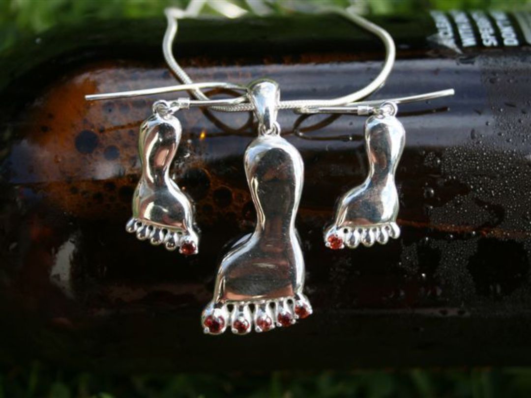 Silver Garnet Foot Earrings image 1